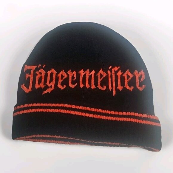 JAGERMEISTER Winter Hat Beanie Antler Logo Black/Orange  LIKE NEW ONE SIZE ADULT - Picture 2 of 2